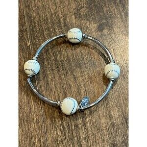Cookie Lee Baseball Bracelet – Blue Stitch Beads, Fan Jewelry (A)